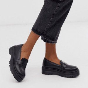 Black Vegan Leather Chunky Sole Loafers